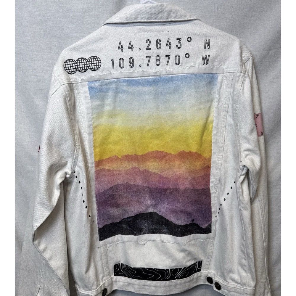 Rue 21✨White✨Patch Work Jean✨Denim✨Jacket✨Lets‎ Get Lost✨Size Medium